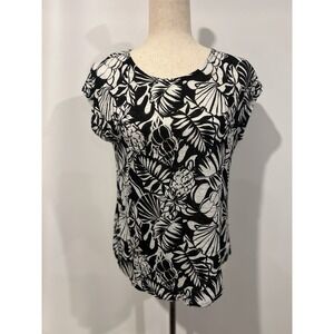 Nicole Miller New‎ York Women's Top 100% Linen Floral And Pineapple Pattern Med